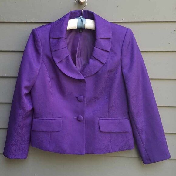 Le Suit Collections Purple Jacquard Ruffle Collar Jacket size 12 - Picture 1 of 12